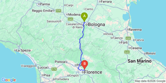 Map: Bologna Airport (BLQ) to Fiesole