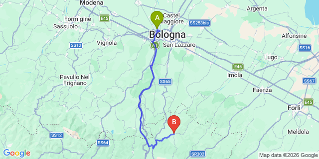 Map: Bologna Airport (BLQ) to Firenzuola
