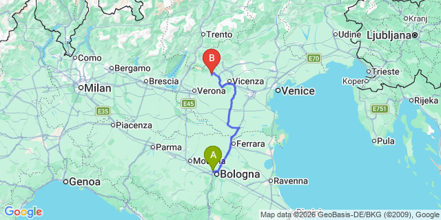 Map: Bologna Airport (BLQ) to Florence