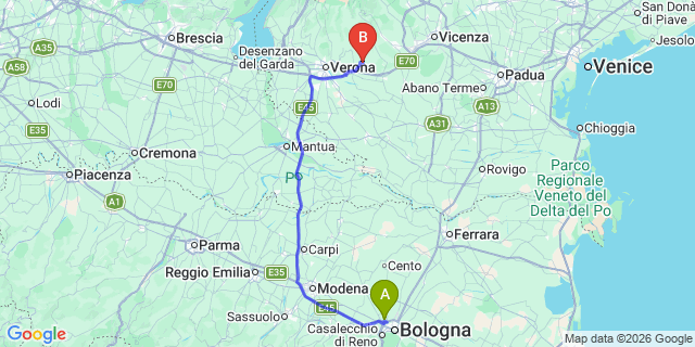 Map: Bologna Airport (BLQ) to Folgaria