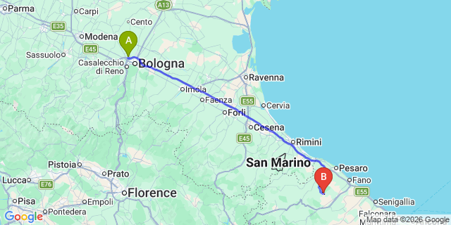 Map: Bologna Airport (BLQ) to Fontecorniale