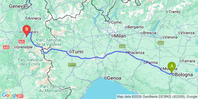 Map: Bologna Airport (BLQ) to Les Deux Alpes