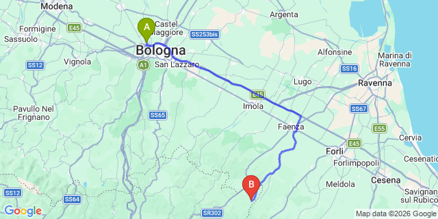Map: Bologna Airport (BLQ) to Lutirano