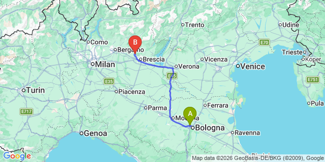Map: Bologna Airport (BLQ) to Marina di Massa