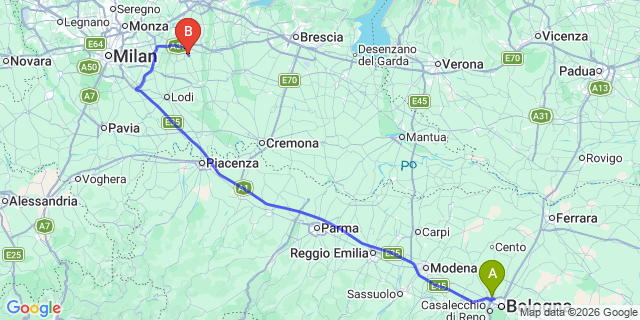 Map: Bologna Airport (BLQ) to Misano di Gera DAdda