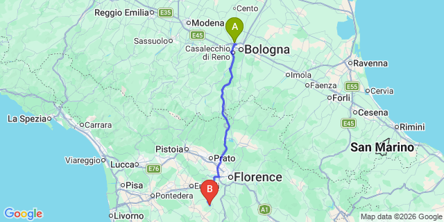 Map: Bologna Airport (BLQ) to Montalbino