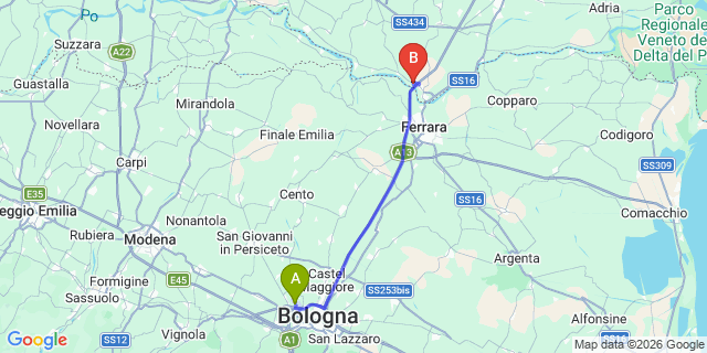 Map: Bologna Airport (BLQ) to Occhiobello