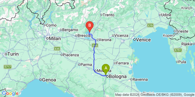 Map: Bologna Airport (BLQ) to Peschiera del Garda