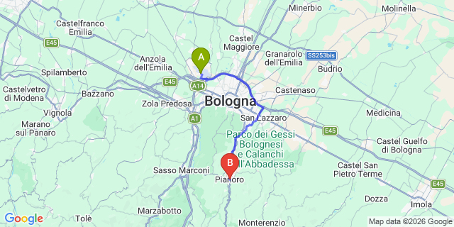 Map: Bologna Airport (BLQ) to Pianoro