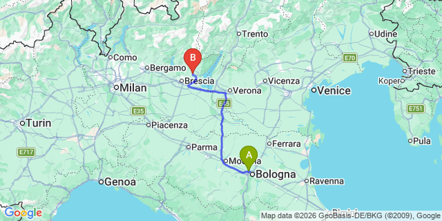 Map: Bologna Airport (BLQ) to Pisa