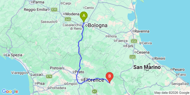 Map: Bologna Airport (BLQ) to Poppi