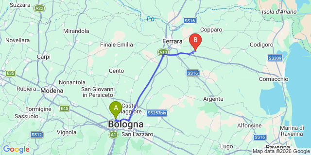 Map: Bologna Airport (BLQ) to Quartesana