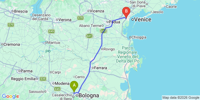 Map: Bologna Airport (BLQ) to Ravenna