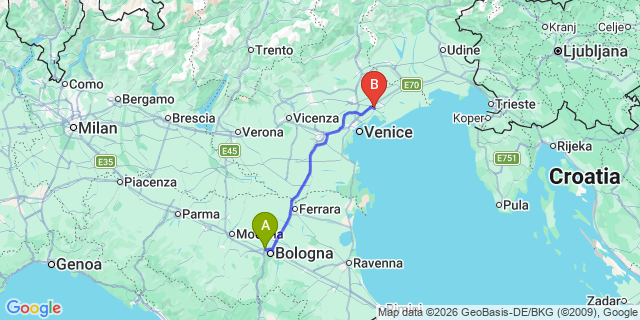 Map: Bologna Airport (BLQ) to Rome city (all areas)