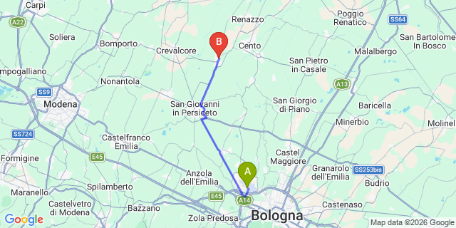 Map: Bologna Airport (BLQ) to San Matteo della Decima