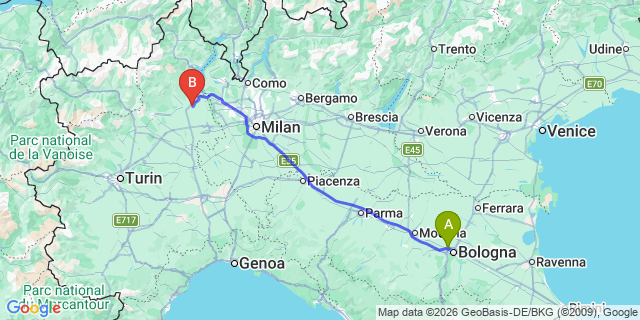Map: Bologna Airport (BLQ) to Savona