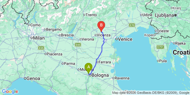 Map: Bologna Airport (BLQ) to Selva di Val Gardena