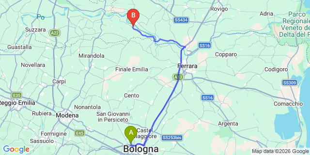 Map: Bologna Airport (BLQ) to Sermide