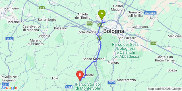 Map: Bologna Airport (BLQ) to Sibano