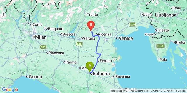 Map: Bologna Airport (BLQ) to Siena