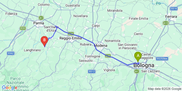 Map: Bologna Airport (BLQ) to Traversetolo
