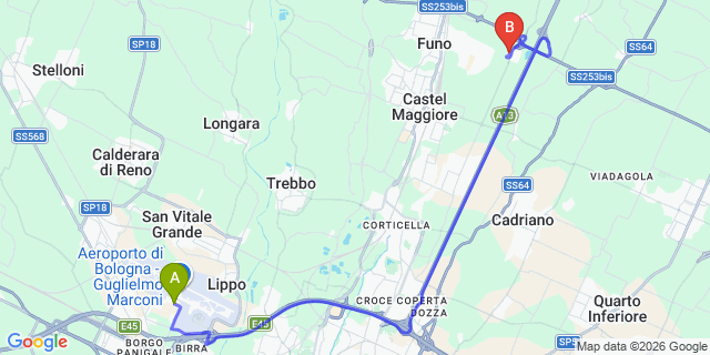 Map: Bologna Airport (BLQ) to Zanhotel Centergross