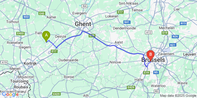 Map: Brussels Midi Train Station to Markegem