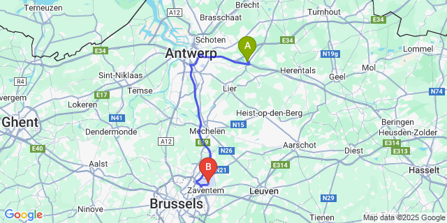 Map: Brussels Zaventem Airport (BRU) to Massenhoven