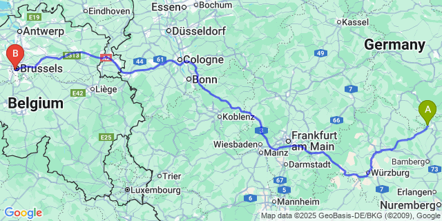 Map: Brussels Midi Train Station to Méan