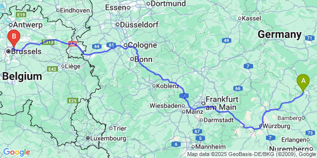 Map: Brussels Zaventem Airport (BRU) to Méan