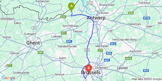 Map: Brussels Midi Train Station to Meerdonk