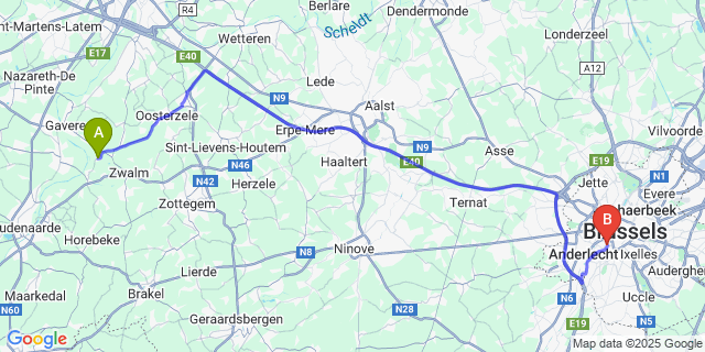 Map: Brussels Midi Train Station to Meilegem