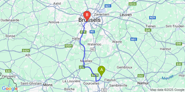 Map: Brussels Midi Train Station to Mellet