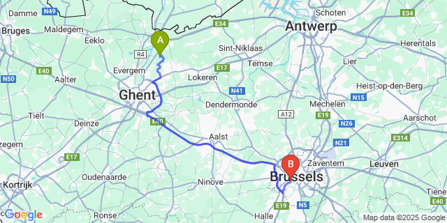 Map: Brussels Midi Train Station to Mendonk