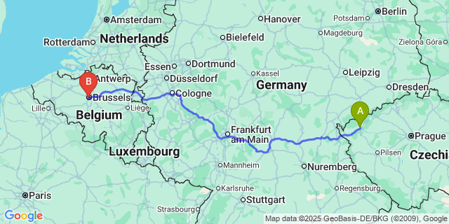 Map: Brussels Midi Train Station to Mere