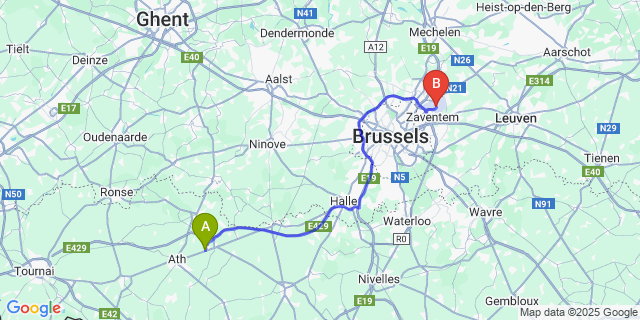 Map: Brussels Zaventem Airport (BRU) to Meslin-l’Évêque