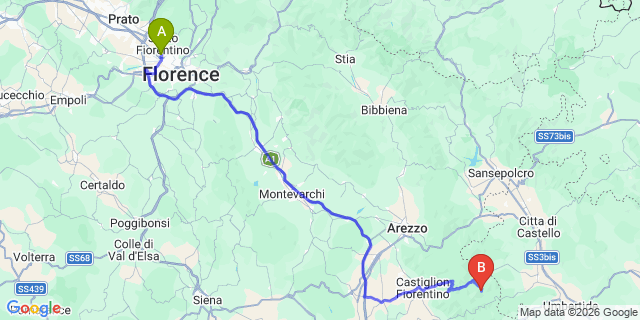 Map: Florence Airport (FLR) to Adatti
