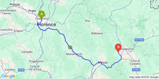 Map: Florence Airport (FLR) to Anghiari