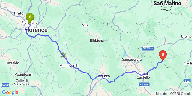 Map: Florence Airport (FLR) to Apecchio