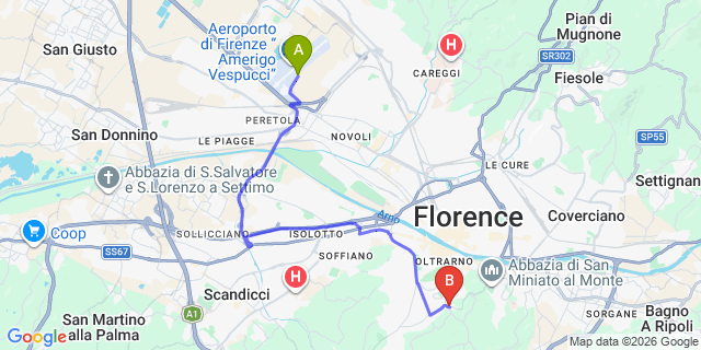 Map: Florence Airport (FLR) to Arcetri