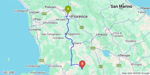 Map: Florence Airport (FLR) to Arcidosso