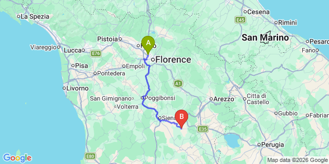Map: Florence Airport (FLR) to Asciano