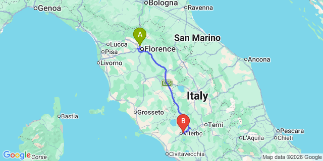 Map: Florence Airport (FLR) to Bagnaia