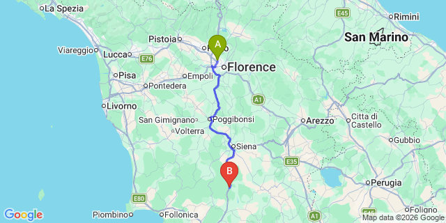 Map: Florence Airport (FLR) to Bagni di Petriolo