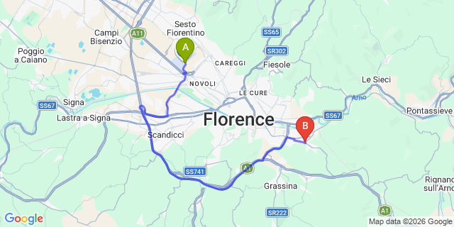 Map: Florence Airport (FLR) to Bagno a Ripoli