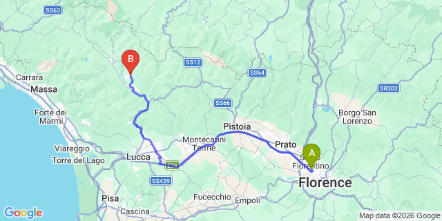 Map: Florence Airport (FLR) to Barga