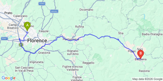 Map: Florence Airport (FLR) to Bibbiena
