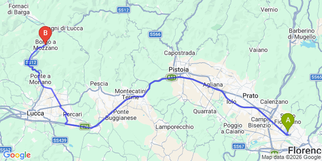 Map: Florence Airport (FLR) to Borgo a Mozzano