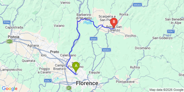 Map: Florence Airport (FLR) to Borgo S. Lorenzo