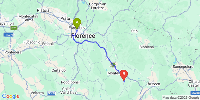 Map: Florence Airport (FLR) to Bucine